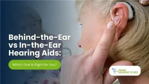 comparison of BTE and ITE hearing aids in the ear.